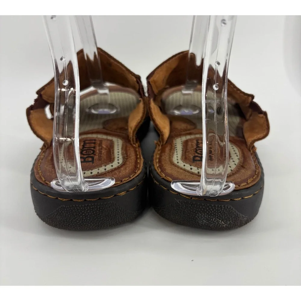 BORN Flores II Brown Leather Slide Sandals Men's 9 Comfort Cushioned Footbed